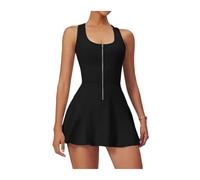 Vestido Deportivo con Cremallera for Mujer, Ropa Deportiva Parte Inferior antibrillo, Color sólido, cómodo, for Verano, Correr al Aire Libre, Transpirable, Fitness, Tenis para Tennis, Golf(Black,L)