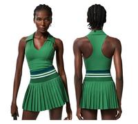 Vestido Deportivo Conjunto de Yoga Dos Piezas for Mujer, Color sólido, Top Gimnasio, Falda Tenis, Traje Deportivo Transpirable Secado rápido Vestido Padel Mujer(Green,M)