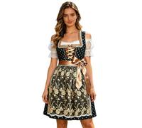 Vestido Dirndl 3 piezas para mujer vestido alto y delantal traje Bávaro Oktoberfest traje de sierva de campo cuento de hadas rústico folclore alemán disfraz tradicional fiesta temática, Negro , M
