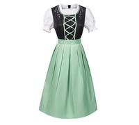 Vestido Dirndl midi negro y verde for mujer, for el festival de la cerveza alemana, con escote bordado delantal a juego. Disfraz Oktoberfest(X-Large)