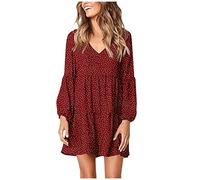 Vestido Elegante de Mujer Con Lunares - Manga Larga, Cuello en V, Tallas Grandes, Volantes, Dobladillo Bohemio - Para Otoño, Invierno, Playa y Fiesta