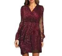 Vestido elegante mujer vestido Navidad mujer corto vestidos lentejuelas de honor sexy vestido ajustado vestido brillo Año Nuevo corto vestidos Dama fiesta carnaval Black Friday 2024 Ofertas Hoy, rojo,