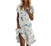Vestido Elegante Mujer, Vestido Verano Mujer Vestidos De Vestidos Casual De Manga Corta con Cuello En V Y Estampado Floral para Tipo Camiseta Corto Holgado con Bolsillos Playa Ligero Y Vaporoso