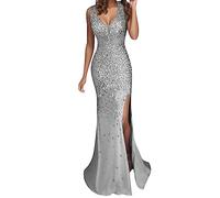 Vestido Elegante Mujer - Vestidos Mujer Fiesta - Sexy Long Gold Party Femen'S Vest Evening Toga Dama De Honor Sequin Prom V Cuello Vestido De Mujer