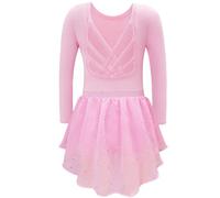 Vestido Elegante Niña Vestidos de Fiesta Niña Vestido Leotardo Gimnasia Manga Larga con Falda Lentejuelas para Ropa Deportiva Tirantes Cruzados con Brillo estilizado competencias