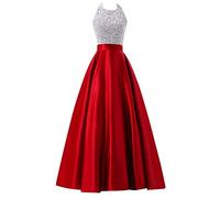 Vestido Elegante Sin Manga Cuello Redondo para Boda Ceremonia Maxi Rojo S