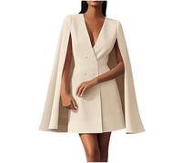 Vestido elegante tipo blazer con cuello en V y doble botonadura para mujer, vestido elegante y casual de negocios, beige, S