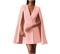 Vestido elegante tipo blazer con cuello en V y doble botonadura para mujer, vestido elegante y casual de negocios, rosa, L