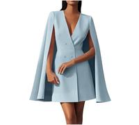 Vestido elegante tipo blazer con cuello en V y doble botonadura para mujer, vestido elegante y casual de negocios, azul, XXL