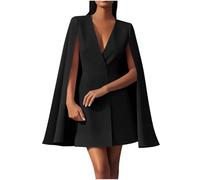 Vestido elegante tipo blazer con cuello en V y doble botonadura para mujer, vestido elegante y casual de negocios, Negro, S