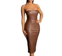 Vestido elegante y sin tirantes con espalda dividida, ropa de club de poliuretano para mujer, muestra tu encanto único en fiestas y citas, vestido de club, marrón, M