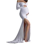 Vestido Embarazada Elegante - Off Dress Mujeres Props Hombros Embarazadas Fotografía Larga Cuello en V Maternidad Vestido de