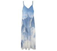 Vestido Estampado Sin Mangas para Mujer - Hermosas Montañas Cubiertas De Nieve Vestido Largo De Playa Sexy Sin Espalda, Corte A, Estilo Urbano, Informal, Holgado, con Escote En V. 5XL