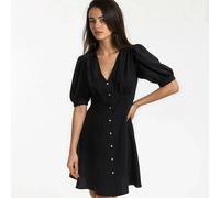 Vestido evasé, corto, manga corta. Talla XL. Color Negro