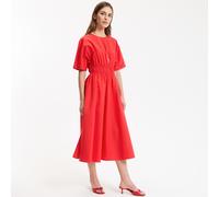 Vestido evasé largo de manga corta. Talla L. Color Rojo