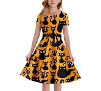 Vestido festivo para niñas, Halloween, medieval, vestido de fiesta con estampado de manchas de sangre, línea A, disfraz de manga corta con cremallera elástica en la parte posterior para ocasiones