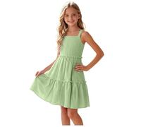 Vestido festivo y vestido de verano transpirable para niña, moderno e informal, monocolor, sin mangas, vestido festivo para niñas, verde, 9-10 años