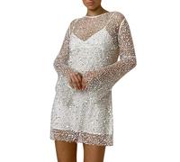 Vestido Fiesta Mujer Elegante - Cómodo Cuello En V Dresses Festivas Casual Minivestido Ajustado Entallado Ropa Sin Mangas Borlas Clubwear Brillante Bodycon Vestidos Vintage Suaves