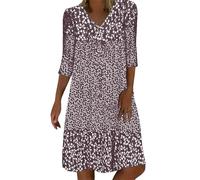 Vestido Fiesta Mujer Elegante - Vestidos De Fiesta Mujer - Vestido De Manga Corta con Escote En V Y Largo Medio con Estampado Floral para Mujer