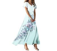 Vestido Fiesta Mujer, Faldas Largas Mujer Verano Vestido De Fiesta Elegante Largos Vestidos Largo De Manga Corta con Cuello En V Y Estampado Floral Vintage para Estilo Casual Corte En A Ideal para La