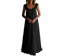 Vestido Fiesta Mujer, Vestido Mujer Verano Largo Vestidos Negro Manga Larga Vestidos Largo De Verano para Liso Sin Mangas De Corte Fluido Ideal para Fiestas Veranos Tirantes