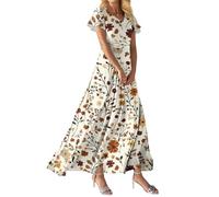 Vestido Fiesta Mujer, Vestidos Verano Mujer 2026 Largos Vestido De Fiesta Elegante Largos Elegante Vestidos Largo De Manga Corta con Cuello En V Y Estampado Floral para Corte En A Estilo Veraniego