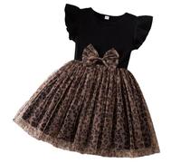 Vestido Fiesta Niña,Vestido Infantil Femenino de Encaje con Detallado y Mangas Globo con Estampado Elegante