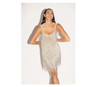 Vestido Flecos Vestido con borlas de lentejuelas, vestido con tirantes finos, vestido sin mangas con cuello cuadrado, vestido de noche Sexy sin espalda, vestido Midi sin mangas for mujer, vestido mora