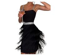 Vestido Flecos Vestido de Fiesta Midi sin Mangas con Tirantes y Escote bajo Sexy con borlas for Mujer para Mujer(Black,XL)