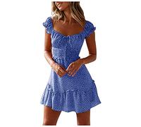 Vestido floral corto para mujer, vestido de verano con cuello en V, vestido envolvente sexy con cordón, cintura elástica, vestido de línea A, vestido Kawaii, minivestido ajustado, vestido de playa