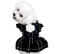 Vestido floral de tweed para perro, conjunto de moda desmontable, decoración de rosas para niñas pequeñas y medianas, ropa de Lolita, disfraz de anillo en D, abrigo para otoño e invierno (negro, L)