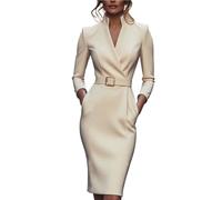 Vestido Floral De Verano Vestido de Cintura Estilo fragante pequeño Temperamento francés otoño for Mujer para Mujeres(Beige,M)
