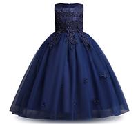 Vestido floral para niñas, con encaje bordado floral, sin mangas, tul, boda, dama de honor, cumpleaños, fiesta formal, tutú largo, princesa, concurso, primera comunión, noche, graduación, vestido de