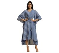 Vestido fluido de rayσn azul a cuadros para mujer, largo hasta la pantorrilla (23Few18802-312800_True 12)