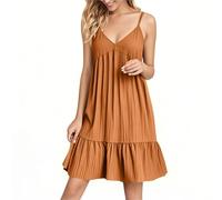 Vestido formal de boda para mujer, cuello en V, correa ajustable para el hombro, sin mangas, vestido camisero a rayas, naranja, M