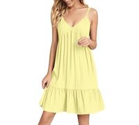 Vestido formal de boda para mujer, cuello en V, correa ajustable para el hombro, sin mangas, vestido camisero a rayas, amarillo, XL