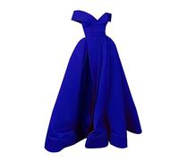 Vestido formal de gasa para mujer, corte bajo, cuello en V, estilo francés, para fiesta de graduación, azul, L