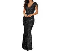 Vestido formal de los años 20 para mujer, talla grande, con borlas, manga y lentejuelas, vestido largo de noche Gatsby, Negro -, Large