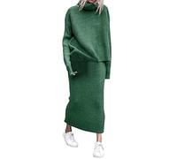 Vestido formal de manga para invierno, 2 piezas, suéter de lana de punto acanalado, cuello alto, conjunto de mujer elegante, vestidos casuales, chaquetas largas, verano, verde, XL