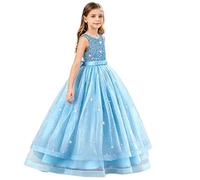 Vestido formal para niñas, vestido de princesa de tul, sin mangas, cuello redondo, vestidos largos para bodas, niñas, fiestas de cumpleaños, eventos formales, azul, 7-8 años
