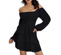 Vestido genérico casual de un hombro de color sólido para mujer con detalles de enlace para un estilo festivo y elegante vestido de fiesta, Le Noir, S