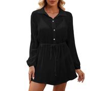 Vestido genérico de manga larga para mujer liso con cinturón de corte elegante para el diario profesional y las salidas casuales de fin de semana, Le Noir, L