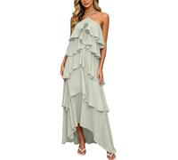 Vestido genérico de verano elegante vestido de gasa con estampado floral de manga larga ideal para una fiesta formal o una invitación a una boda., Luz verde, L