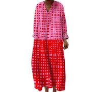 Vestido genérico de verano para mujer medio largo fluido elegante camisa vestidos de manga larga holgados casuales una línea impresa flores vestidos cuello en v redondo bohemio vestido de noche para