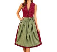 Vestido genérico Dirndl sin mangas con cuello en V para mujer, disfraz de Bávaro, Oktoberfest, traje de escena, vestido y cinturón surtidos, disfraz de camarera folklore tradicional Fete A Theme, rojo