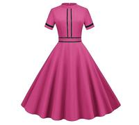 Vestido genérico estilo año 50 Pin Up manga corta vestido Rockabilly mujer Pin Up, vestido Pin Up Rockabilly año 50 cóctel fruncido Volantes secado rápido vestido verano relajación, rosa brillante, XL