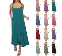 Vestido genérico para mujer de verano largo, vestido ligero para mujer verano fluido, vestidos de tirantes finos vestido de gran tamaño color sólido vestido modal vestidos bajo cómodo vestido casual