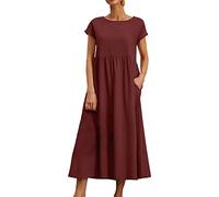 Vestido genérico para mujer, verano, medio, cuello en V, elegante, de manga corta, estilo bohemio, elegante, ligero, transpirable y fluido, cómodo de llevar, perfecto para viajes y vacaciones, Rd2