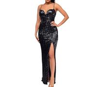 Vestido genérico sin tirantes de espagueti Slim Fit Falda Cerca del Cuerpo Lentejuelas Mujer Vestido De Noche Elegante Lentejuelas Mujer Carnaval Sexy Fiesta Retro, Le Noir, XL