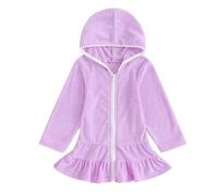 Vestido genérico suéter rosa en la Edad Pequeña Niña Nadar Cubrir Toalla Traje de Baño sobre Cremallera Traje de Baño Vestido Piscina Playa Cubierta Suéteres Cárdigans para Niñas con Bolsillos, morado